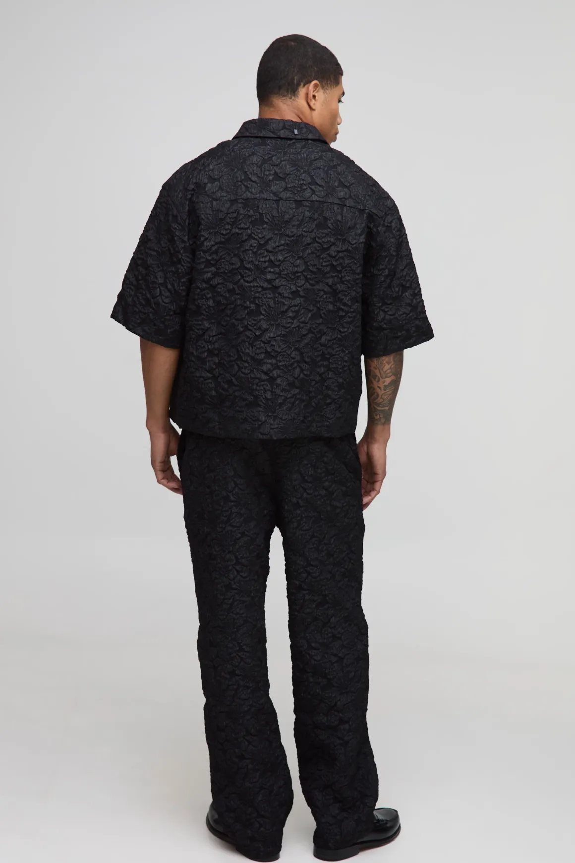 Puff Textured Floral Half Sleeve Boxy Shirt