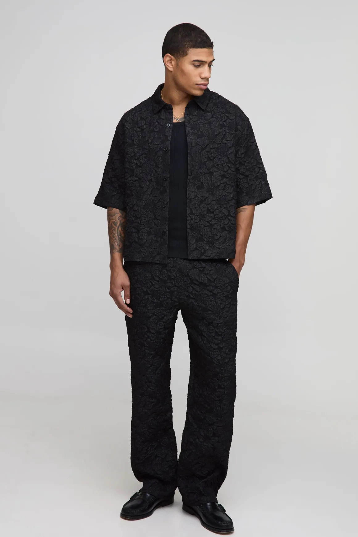 Puff Textured Floral Half Sleeve Boxy Shirt