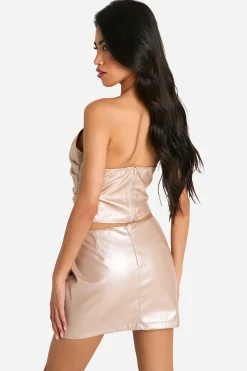 boohoo Pu Jupe Mini Froncée en synthétique<Femme Jupes|Jupes