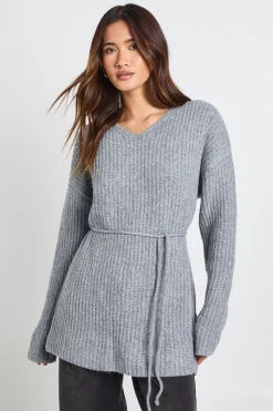 boohoo Pull ample à encolure en V avec détail de ceinture nouée<Femme Pulls Et Gilets|Toutes Les Mailles