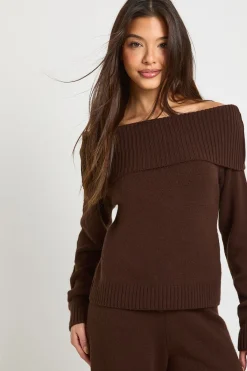 boohoo Pull Bardot en maille oversized et pantalon à jambe droite assortis<Femme Pulls Et Gilets|Toutes Les Mailles