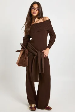 boohoo Pull Bardot en maille oversized et pantalon à jambe droite assortis<Femme Pulls Et Gilets|Toutes Les Mailles