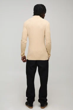 boohooMAN Pull basique long à coupe muscle, col roulé côtelé<Homme Tout Afficher|Mailles Tall