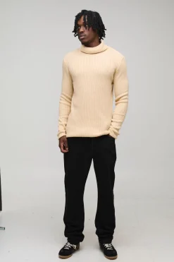boohooMAN Pull basique long à coupe muscle, col roulé côtelé<Homme Tout Afficher|Mailles Tall