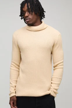 boohooMAN Pull basique long à coupe muscle, col roulé côtelé<Homme Tout Afficher|Mailles Tall