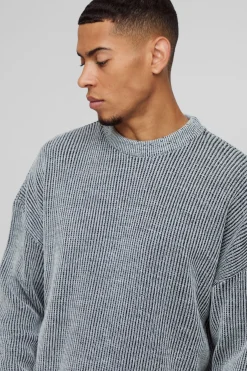 Pull boxy à col rond, épaules tombantes, en tricot côtelé plaqué