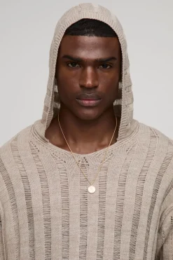 boohooMAN Pull à capuche tricoté surdimensionné à points ladder<Homme Maille|Mailles