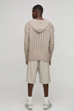 boohooMAN Pull à capuche tricoté surdimensionné à points ladder<Homme Maille|Mailles