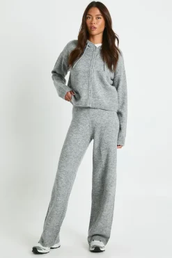 boohoo Pull à capuche tricoté surdimensionné à bouton et pantalon à jambes larges<Femme Pulls Et Gilets|Toutes Les Mailles
