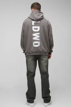 boohooMAN Pull à capuche zippé WRLDWD oversize pour personnes grandes, raglan, avec appliqués en satin<Homme Tout Afficher|Sweats À Capuche Tall