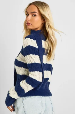 Pull à col en V ultra doux à rayures épaisses et foulard