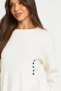 boohoo Pull à col rond avec ourlet boutonné en côtes épaisses et pantalon coordonné à jambe droite<Femme Pulls Et Gilets|Toutes Les Mailles