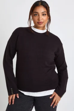 Pull à col rond en maille et ensemble pantalon à jambes larges Plus