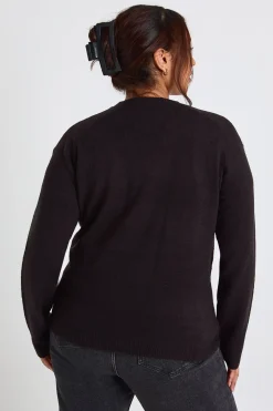 Pull à col rond en maille et ensemble pantalon à jambes larges Plus