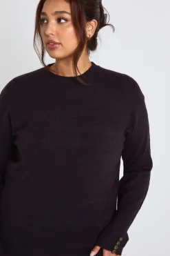 Pull à col rond en maille et ensemble pantalon à jambes larges Plus