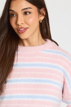Pull à col rond en maille tricotée super douce à rayures