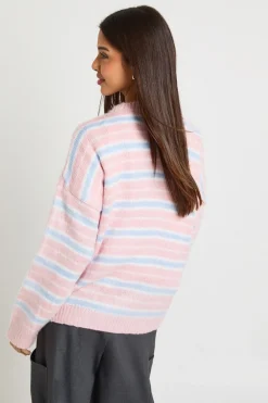 Pull à col rond en maille tricotée super douce à rayures