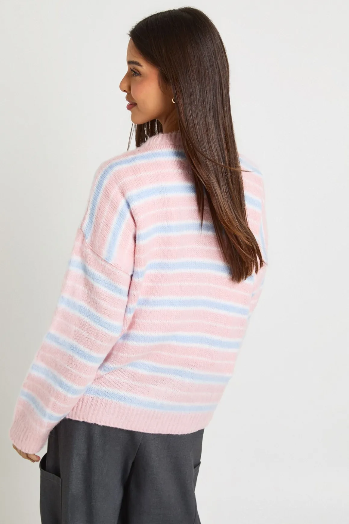 Pull à col rond en maille tricotée super douce à rayures