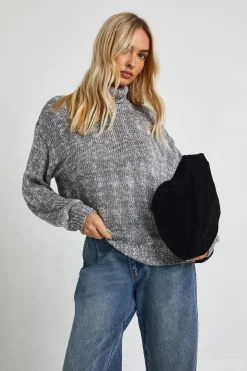Pull à col roulé en maille marbrée