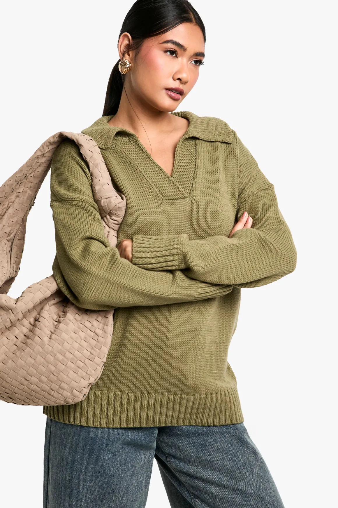 Pull à col tricoté avec détail