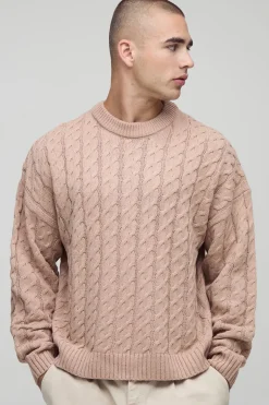 Pull à coupe boxy en maille tricotée à câble