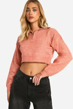 Pull court crop en maille douce à demi-zip