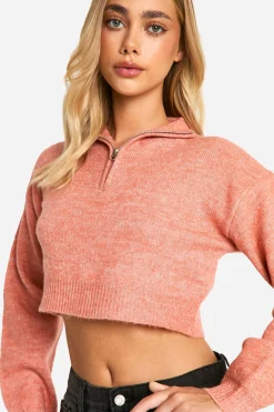 Pull court crop en maille douce à demi-zip