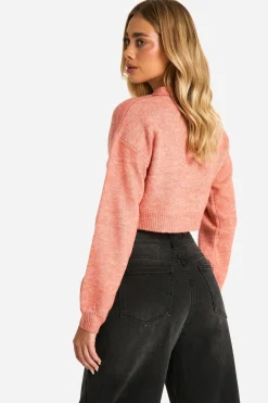 Pull court crop en maille douce à demi-zip