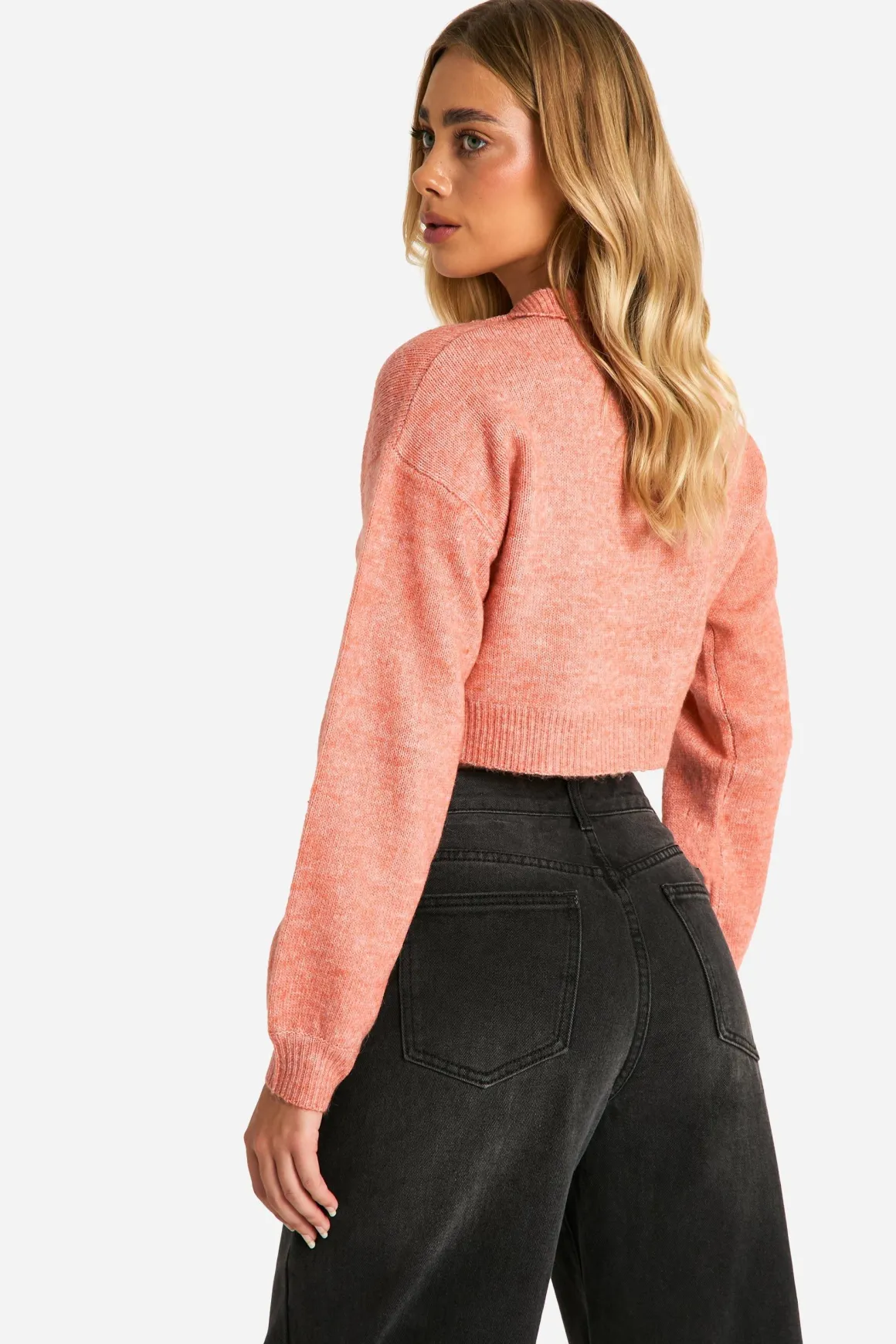 Pull court crop en maille douce à demi-zip