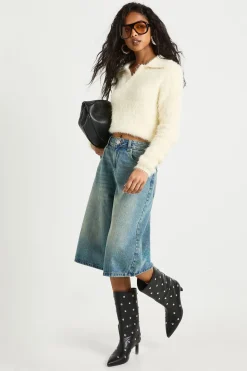 Pull court en maille avec détail de col effet cil