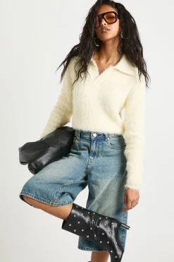 Pull court en maille avec détail de col effet cil