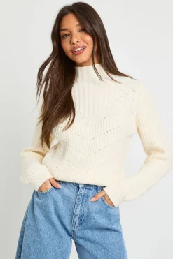 boohoo Pull court tricoté pointelle à col haut et en maille épaisse<Femme Pulls Et Gilets|Toutes Les Mailles