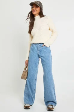 boohoo Pull court tricoté pointelle à col haut et en maille épaisse<Femme Pulls Et Gilets|Toutes Les Mailles