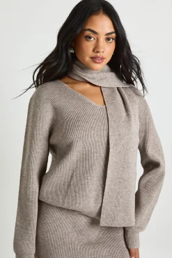 Pull à côtes épaisses à la coupe boxy et écharpe, ensemble 2 pièces