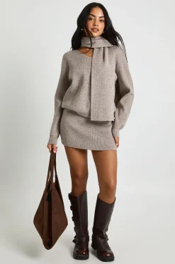 Pull à côtes épaisses à la coupe boxy et écharpe, ensemble 2 pièces
