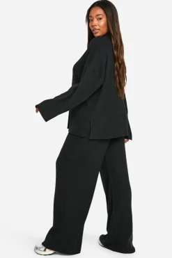 boohoo Pull décontracté en côtes douces pour grandes tailles & Pantalon à jambes larges<Femme Loungewear|Ensembles