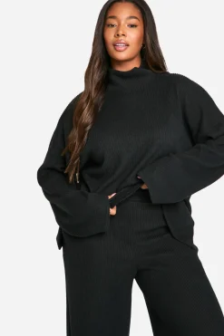 boohoo Pull décontracté en côtes douces pour grandes tailles & Pantalon à jambes larges<Femme Loungewear|Ensembles