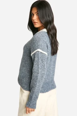 boohoo Pull de maternité en maille douce à détails contrastés et col en V<Femme Pulls Et Gilets|Toutes Les Mailles