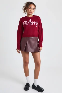 boohoo Pull de Noël court Merry Slogan<Femme Pulls Et Gilets|Toutes Les Mailles