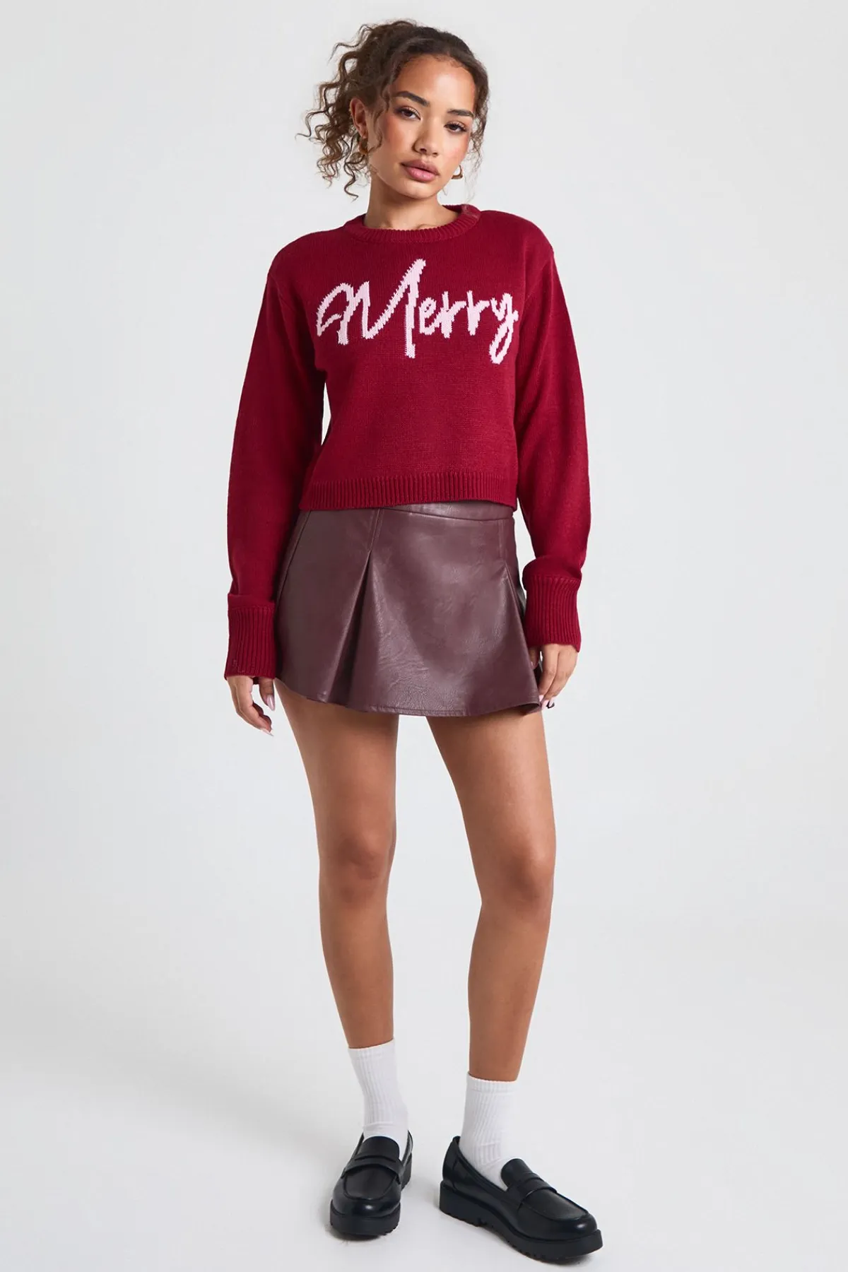 boohoo Pull de Noël court Merry Slogan<Femme Pulls Et Gilets|Toutes Les Mailles