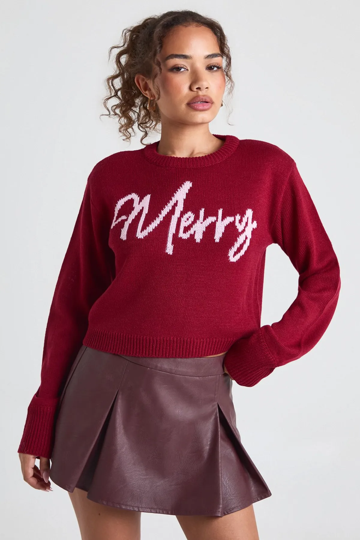 boohoo Pull de Noël court Merry Slogan<Femme Pulls Et Gilets|Toutes Les Mailles