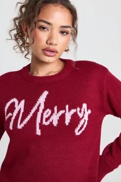 boohoo Pull de Noël court Merry Slogan<Femme Pulls Et Gilets|Toutes Les Mailles