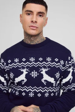 Pull de Noël Fair Isle à panneaux Grand Renne