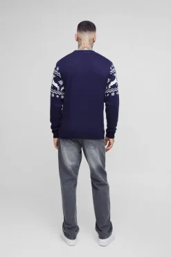 Pull de Noël Fair Isle à panneaux Grand Renne