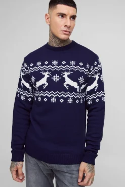 Pull de Noël Fair Isle à panneaux Grand Renne