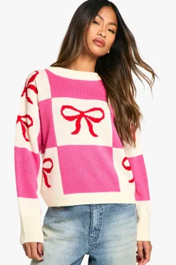boohoo Pull de Noël à nœud<Femme Pulls Et Gilets|Toutes Les Mailles