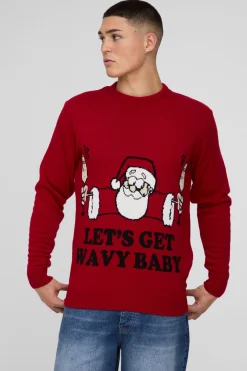 Pull de Noël Santa en maille ondulée, coupe régulière