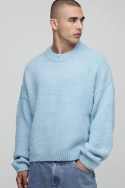 boohooMAN Pull en maille brossée à col étendu, coupe boxy<Homme Maille|Mailles