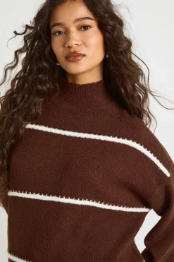 boohoo Pull en maille à col haut avec détail de couture<Femme Looks Chocolat|Pulls Et Gilets
