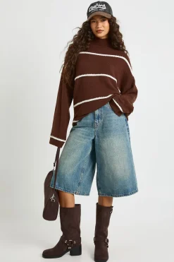 boohoo Pull en maille à col haut avec détail de couture<Femme Looks Chocolat|Pulls Et Gilets